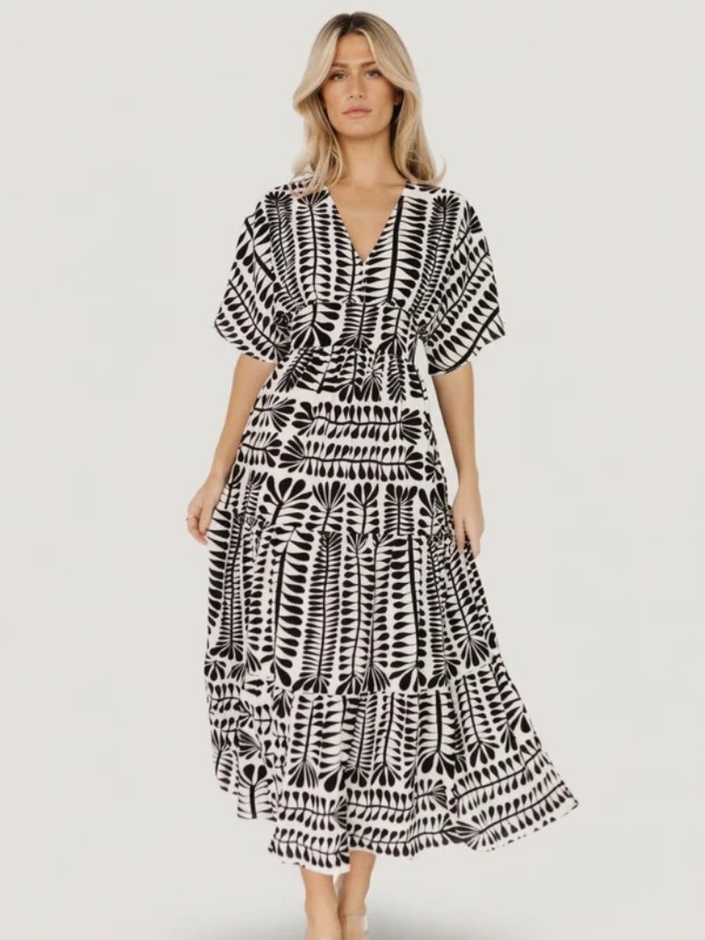 Baltic Born Dress Austin Kimono Black & White Print - XL